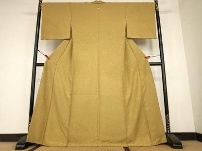 平和屋着物●上質な色無地　箔散らし地紋　黄土色　正絹　逸品　AABC5004zg