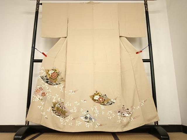 平和屋着物●豪華色留袖　駒刺繍　色紙重ね流水花文　金彩　やまと誂製　正絹　逸品　AABC5011zg
