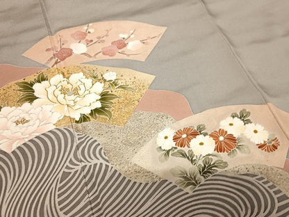 平和屋着物●豪華色留袖　駒刺繍　道長地紙重ね花文　金銀彩　正絹　逸品　AABC5012zg