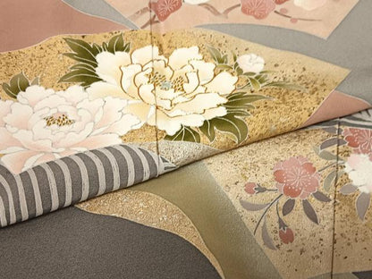 平和屋着物●豪華色留袖　駒刺繍　道長地紙重ね花文　金銀彩　正絹　逸品　AABC5012zg