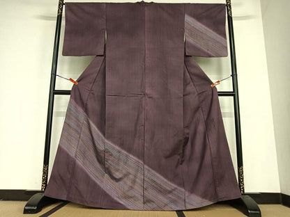 平和屋着物●染色家 岩浅公展 訪問着 紬地 斜縞 暈し染め 正絹 逸品 AABC5028zg
