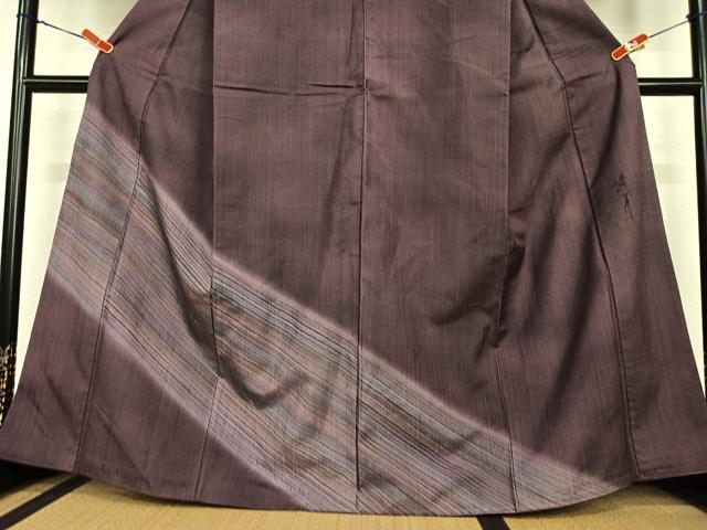 平和屋着物●染色家 岩浅公展 訪問着 紬地 斜縞 暈し染め 正絹 逸品 AABC5028zg