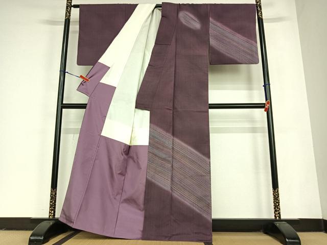 平和屋着物●染色家 岩浅公展 訪問着 紬地 斜縞 暈し染め 正絹 逸品 AABC5028zg