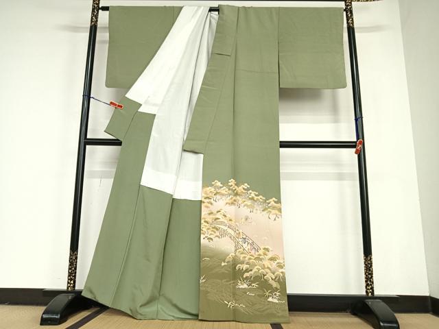 平和屋着物●色留訪問着　作家物　渡橋人物草花文　暈し染め　金彩　正絹　逸品　AABC5034zg