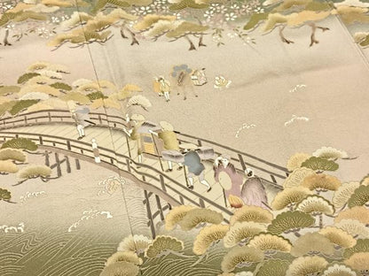 平和屋着物●色留訪問着　作家物　渡橋人物草花文　暈し染め　金彩　正絹　逸品　AABC5034zg