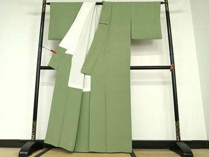 平和屋着物●本草木染作家　瑞寶　舞衣　色無地　青丹色　正絹　逸品　AABC5047zg