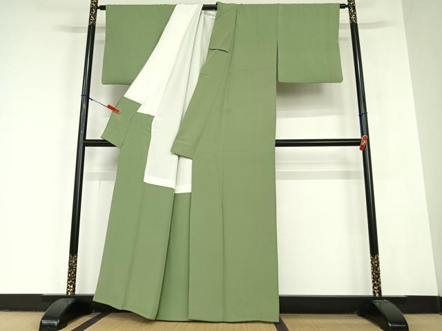 平和屋着物●本草木染作家　瑞寶　舞衣　色無地　青丹色　正絹　逸品　AABC5047zg