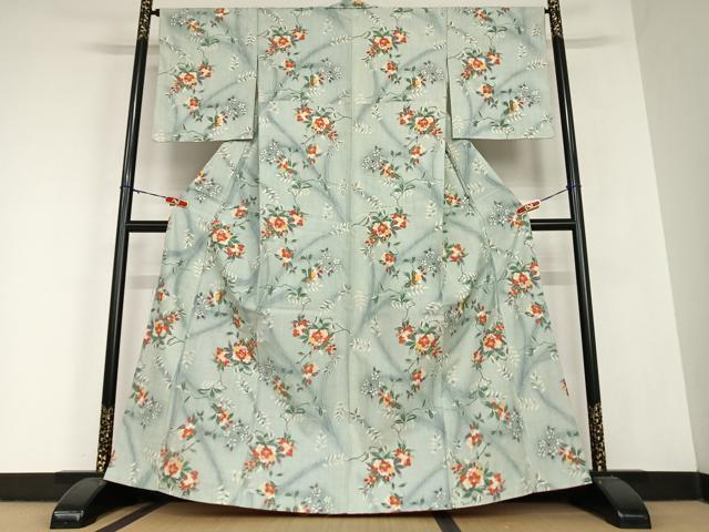 平和屋着物●上質な紬 枝花文 正絹 逸品 未使用 AABC5056zg