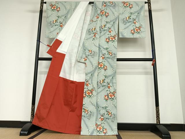 平和屋着物●上質な紬 枝花文 正絹 逸品 未使用 AABC5056zg
