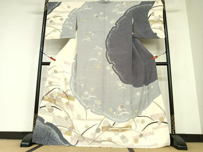 平和屋着物●十日町 名門青柳高級ブランド　大喜百花　訪問着　駒刺繍　絞り　舞花文　ロング丈　正絹　逸品　未使用　AABC5065zg