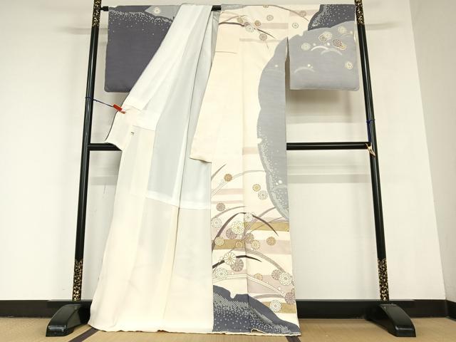 平和屋着物●十日町 名門青柳高級ブランド　大喜百花　訪問着　駒刺繍　絞り　舞花文　ロング丈　正絹　逸品　未使用　AABC5065zg