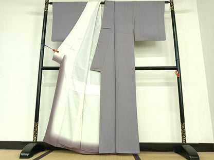 平和屋着物●上質な色無地　格子地紋　滅紫色　正絹　逸品　AABC5069zg
