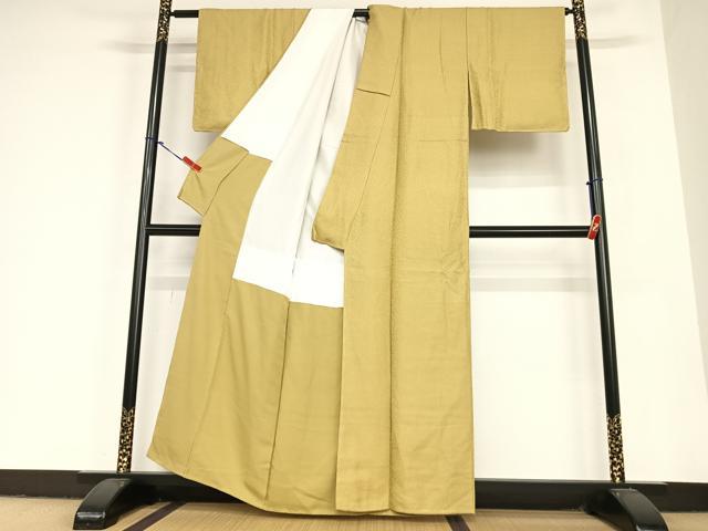 平和屋着物●上質な色無地　氷割れ地紋　路考茶　正絹　逸品　未使用　AABC5070zg