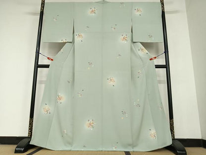 平和屋着物●上質な小紋 友禅 花籠文 暈し染め 正絹 逸品 未使用 AABC5080zg