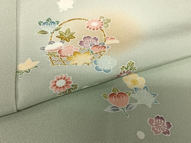 平和屋着物●上質な小紋 友禅 花籠文 暈し染め 正絹 逸品 未使用 AABC5080zg