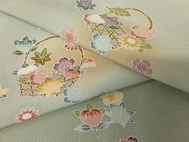 平和屋着物●上質な小紋 友禅 花籠文 暈し染め 正絹 逸品 未使用 AABC5080zg