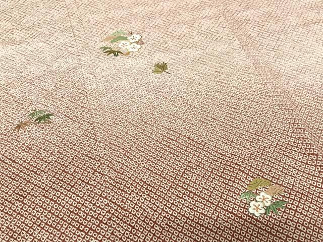 平和屋着物●訪問着 総絞り 刺繍 松竹梅 暈し染め 金糸 正絹 逸品 未使用 AABC5094zg