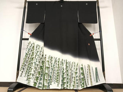 平和屋着物●豪華黒留袖 友禅作家物 雪持ち竹林文 正絹 逸品 AABC5103zg