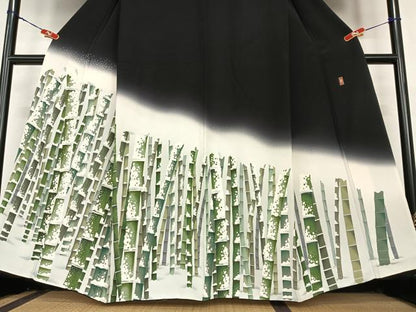 平和屋着物●豪華黒留袖 友禅作家物 雪持ち竹林文 正絹 逸品 AABC5103zg