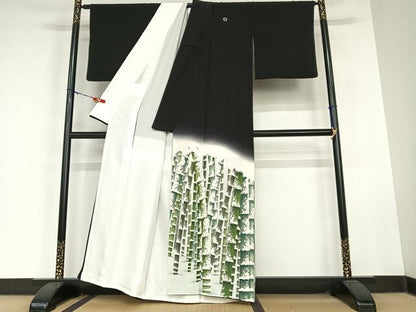 平和屋着物●豪華黒留袖 友禅作家物 雪持ち竹林文 正絹 逸品 AABC5103zg