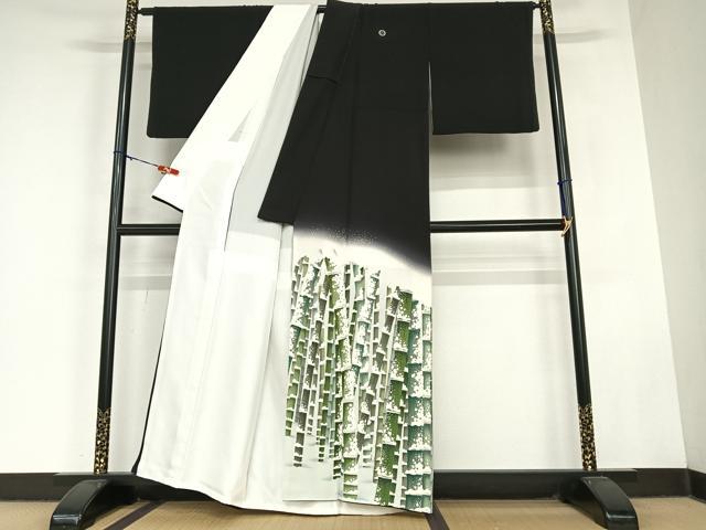 平和屋着物●豪華黒留袖 友禅作家物 雪持ち竹林文 正絹 逸品 AABC5103zg
