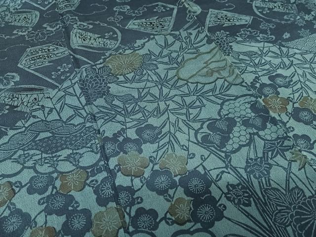 平和屋着物●本藍 型染め 訪問着 草花文 正絹 逸品 AABC5120zg