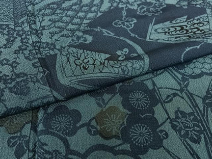 平和屋着物●本藍 型染め 訪問着 草花文 正絹 逸品 AABC5120zg
