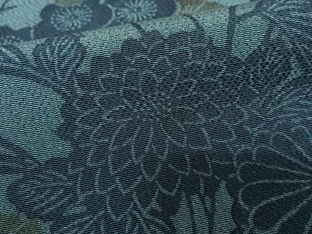 平和屋着物●本藍 型染め 訪問着 草花文 正絹 逸品 AABC5120zg