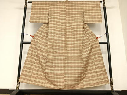 平和屋着物●上質な紬　格子　正絹　逸品　AABC5121zg