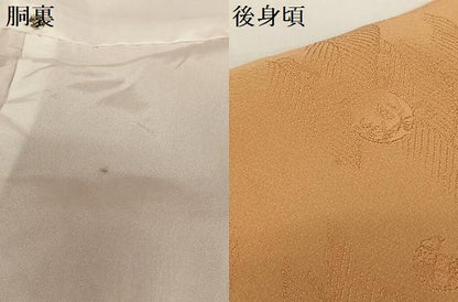 平和屋着物●上質な色無地 雪輪重ね草花地紋 土器色 正絹 逸品 AABC5135zg