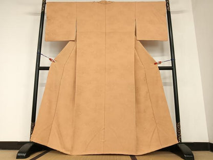 平和屋着物●上質な色無地 雪輪重ね草花地紋 土器色 正絹 逸品 AABC5135zg