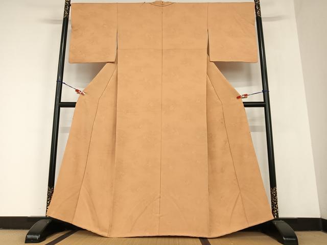 平和屋着物●上質な色無地 雪輪重ね草花地紋 土器色 正絹 逸品 AABC5135zg