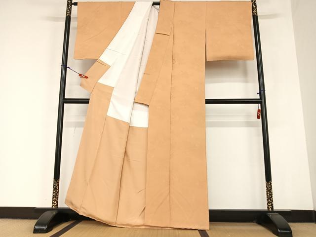 平和屋着物●上質な色無地 雪輪重ね草花地紋 土器色 正絹 逸品 AABC5135zg