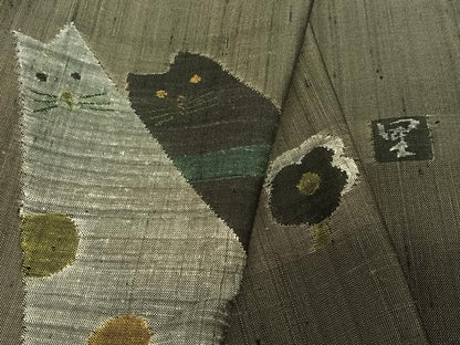平和屋着物●宮繍苑里葉 紬 訪問着 ネコ 胴抜き仕立て ロング丈 正絹 逸品 AABC5137zg