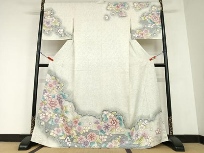 平和屋着物●訪問着 総絞り 草花文 正絹 逸品 AABC5140zg