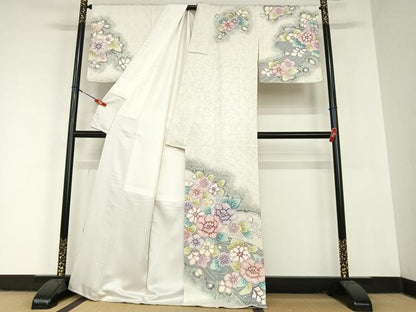 平和屋着物●訪問着 総絞り 草花文 正絹 逸品 AABC5140zg