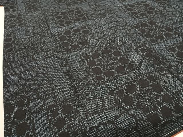 平和屋着物●結城紬　80亀甲　色紙花文　正絹　逸品　未使用　AABC5141zg