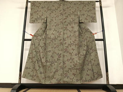 平和屋着物●上質な小紋　紬地　草花文　正絹　逸品　未使用　AABC5146zg
