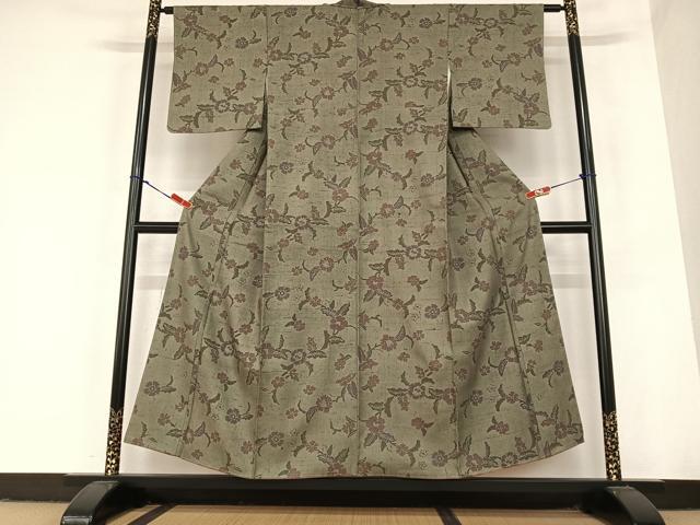 平和屋着物●上質な小紋　紬地　草花文　正絹　逸品　未使用　AABC5146zg