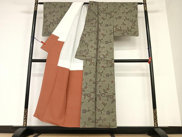 平和屋着物●上質な小紋　紬地　草花文　正絹　逸品　未使用　AABC5146zg