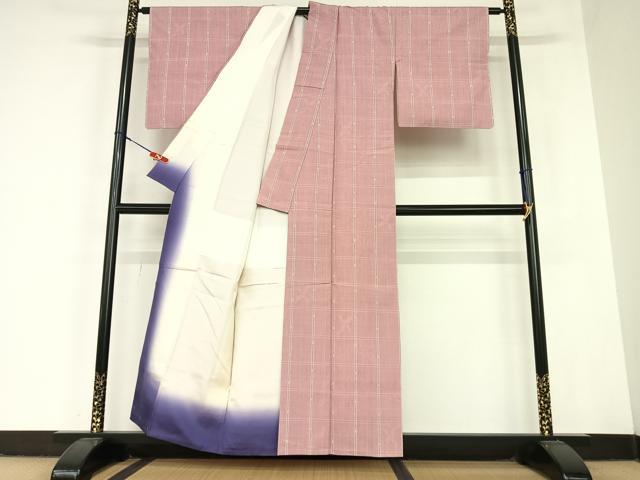 平和屋着物●上質な紬　格子　飛鳥文　正絹　逸品　AABC5147zg