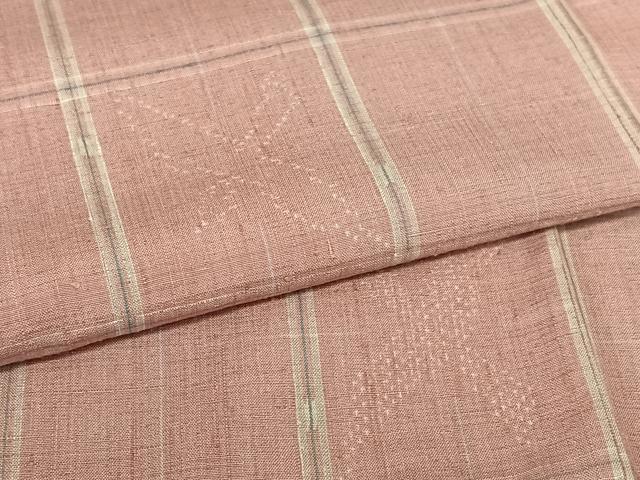 平和屋着物●上質な紬　格子　飛鳥文　正絹　逸品　AABC5147zg