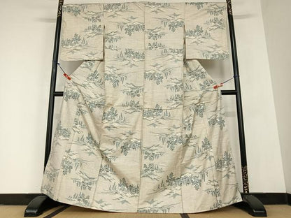 平和屋着物●本場大島紬　白大島　カタス7マルキ　総絣　樹林風景文　正絹　逸品　AABC5149zg