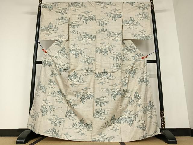 平和屋着物●本場大島紬　白大島　カタス7マルキ　総絣　樹林風景文　正絹　逸品　AABC5149zg