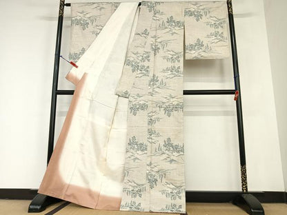 平和屋着物●本場大島紬　白大島　カタス7マルキ　総絣　樹林風景文　正絹　逸品　AABC5149zg