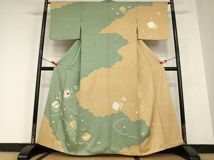 平和屋着物●訪問着 絞り 刺繍 破れ色紙花文 光琳菊 金彩 正絹 逸品 AABC5157zg