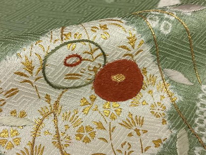 平和屋着物●訪問着 絞り 刺繍 破れ色紙花文 光琳菊 金彩 正絹 逸品 AABC5157zg