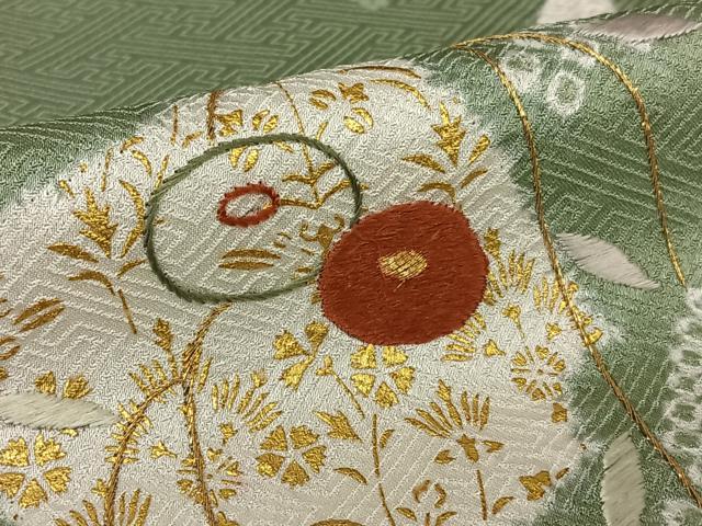 平和屋着物●訪問着 絞り 刺繍 破れ色紙花文 光琳菊 金彩 正絹 逸品 AABC5157zg