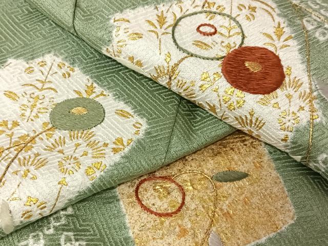 平和屋着物●訪問着 絞り 刺繍 破れ色紙花文 光琳菊 金彩 正絹 逸品 AABC5157zg