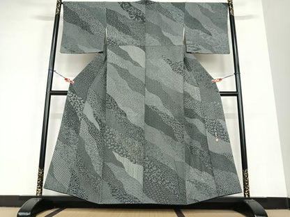 平和屋着物●小紋師　北原寿氷　江戸小紋　百柄　黒地　正絹　逸品　AABC5160zg